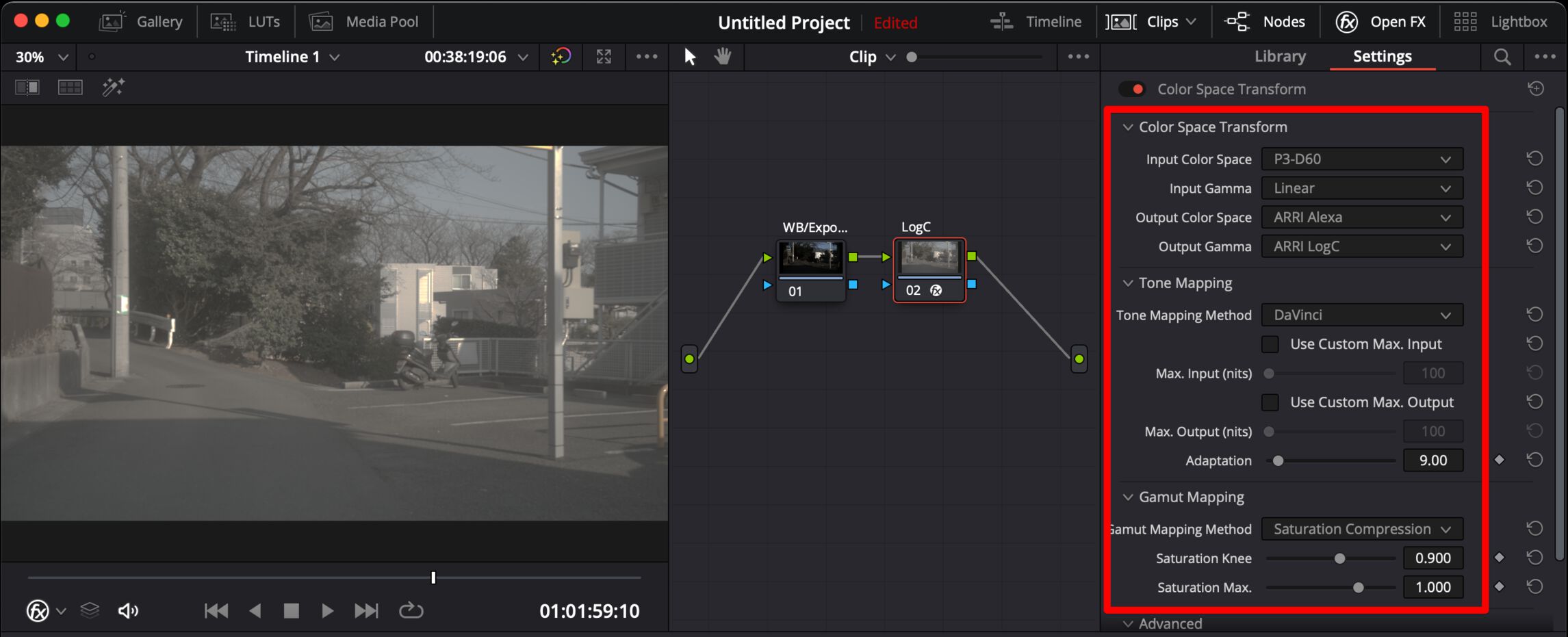 CSTでP3-D60/LinearからARRI Alexa/LogCに変換する